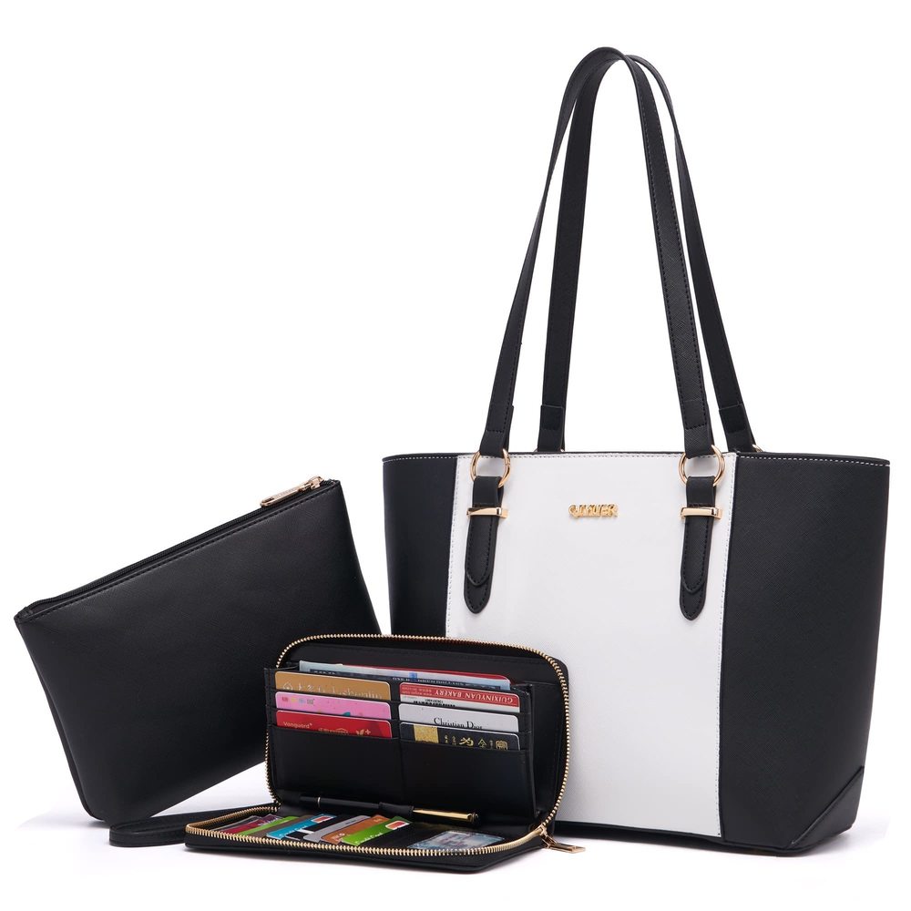 Matching 3-Piece Tote and Satchel Work Bag Set with Wallet and Shoulder Strap